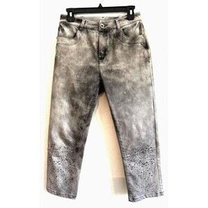 Simon Chang Rhinestone Denim Tie-Dye Straight Jeans Women's Size 26 Gray